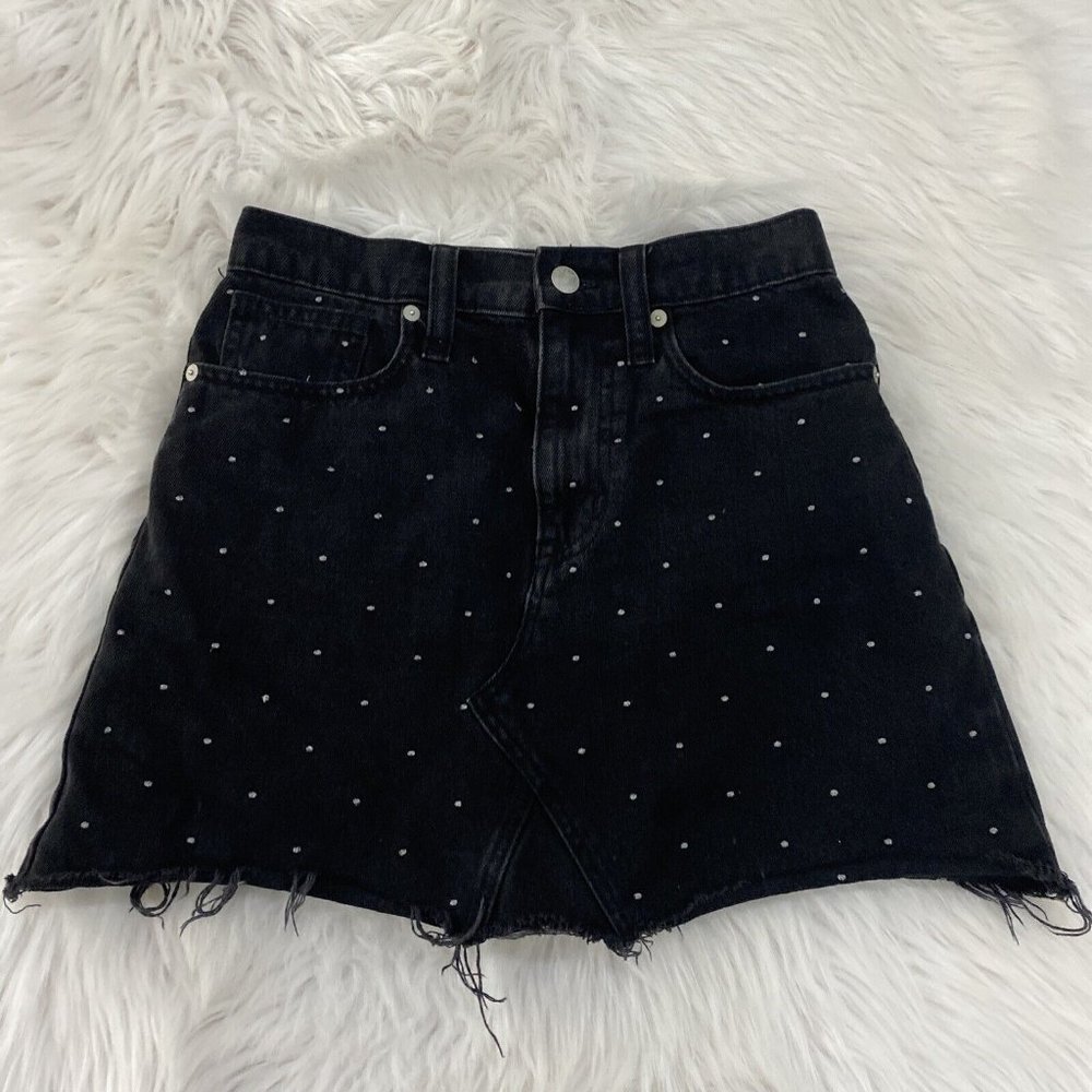 Madewell womens black denim polka dot skirt size 24 cotton